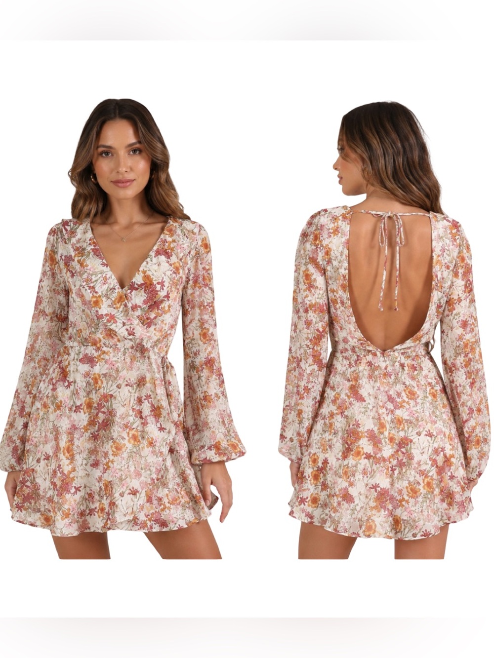 Forever 21 NWT Faux Wrap Ruffle Open Back Floral Print Dress Size Large